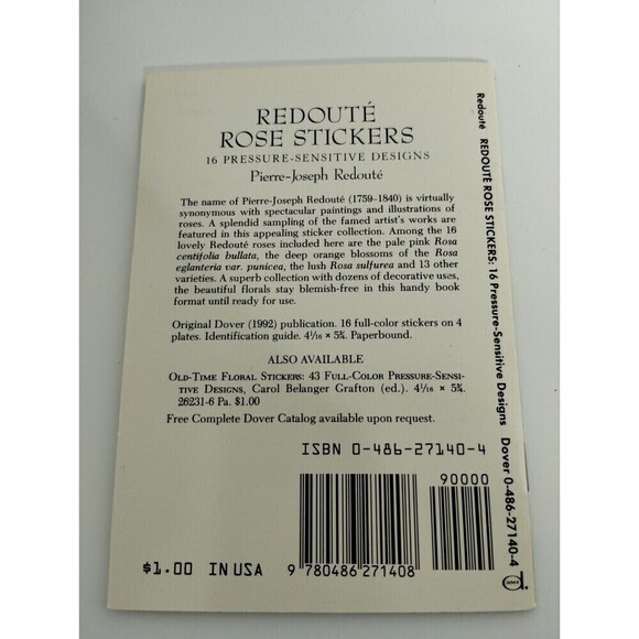 Redoute Rose Stickers: 16‎ Pressure-Sensitive Designs (Dover Stickers) Redoute - Picture 5 of 5